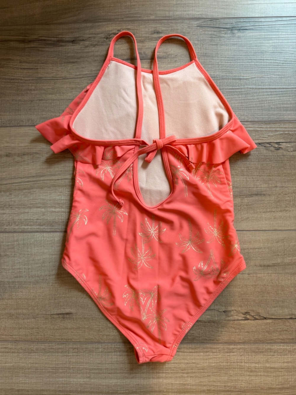 Like New-Tea Collection Girls Palm Tree Ruffle One Piece Swimsuit Size 10